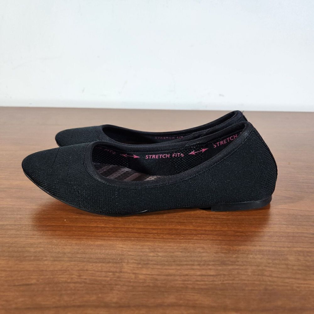 Skechers Womens Cleo Wham Black Knit Ballet Flats 6 Pointed Toe Slip On Shoe